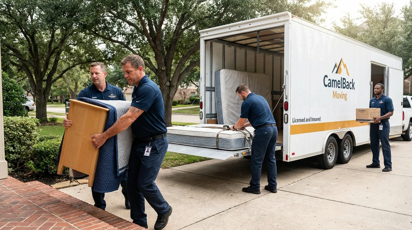 Crew loading residential truck for cross-state move from Delta, UT